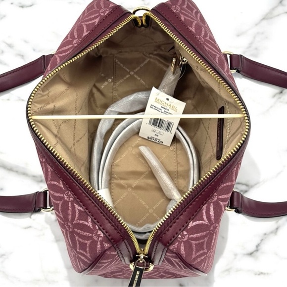Michael Kors Jet Set Travel Medium Signature Logo Duffel Crossbody Bag Ox Blood - Picture 8 of 10